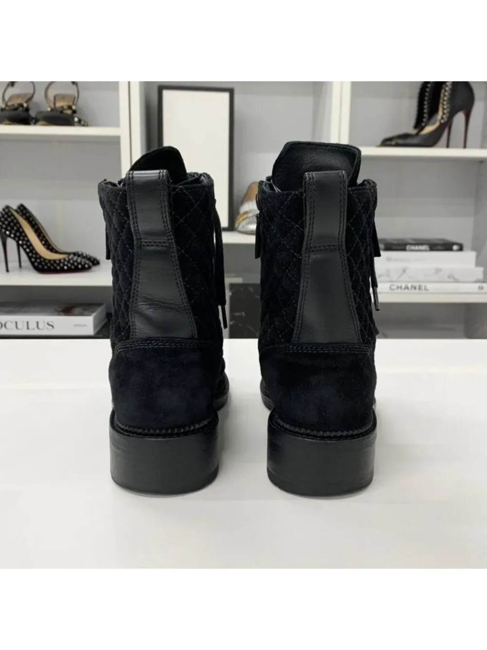 Chanel CC Logo Suede Leather Quilted Short Boots
